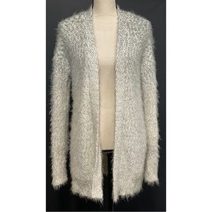 Ruby Moon Ombre Metallic Fuzzy Knitted Cardigan Sweater White Size M